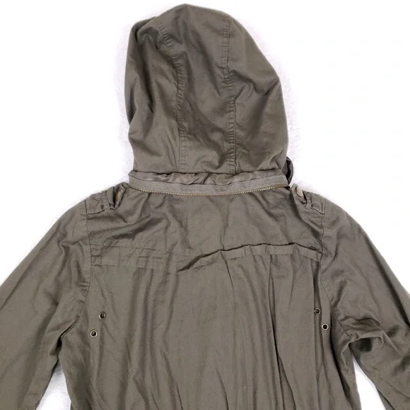 Iris Utility Jacket Hooded Cinched Waist M Olive Green Fall Layering Chore Coat - Picture 7 of 9